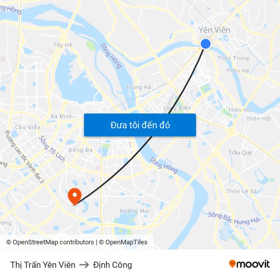 Thị Trấn Yên Viên to Định Công map