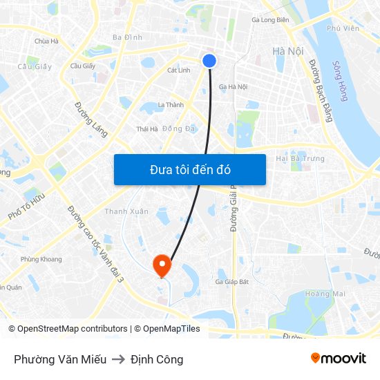 Phường Văn Miếu to Định Công map