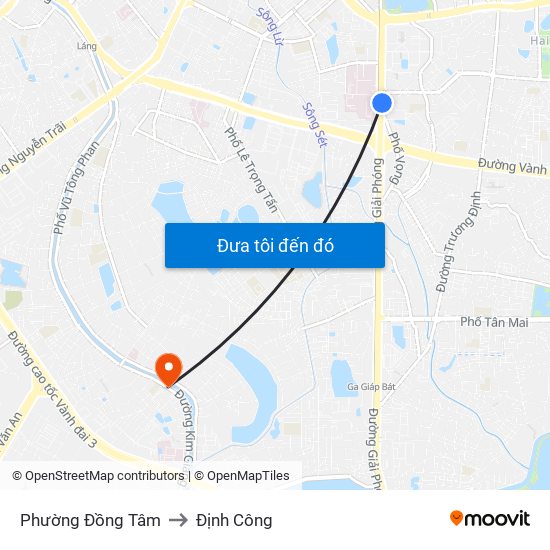 Phường Đồng Tâm to Định Công map