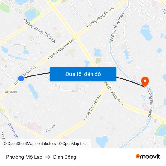 Phường Mộ Lao to Định Công map