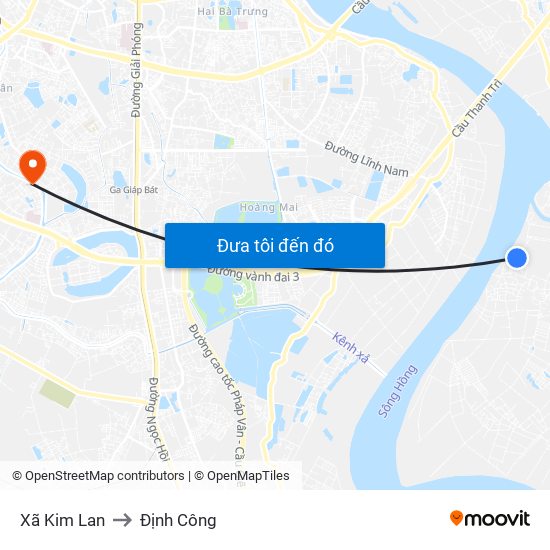 Xã Kim Lan to Định Công map