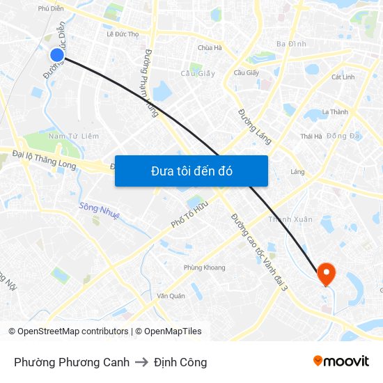 Phường Phương Canh to Định Công map
