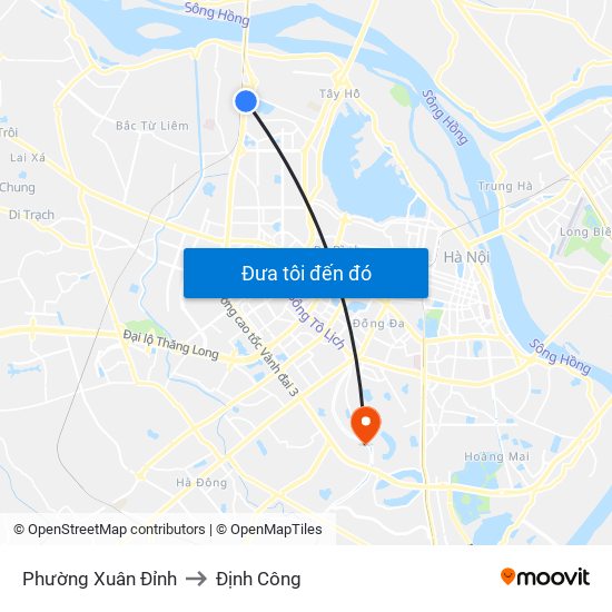 Phường Xuân Đỉnh to Định Công map