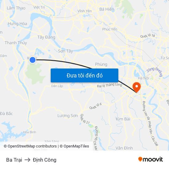 Ba Trại to Định Công map