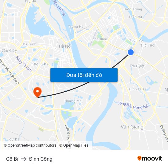 Cổ Bi to Định Công map