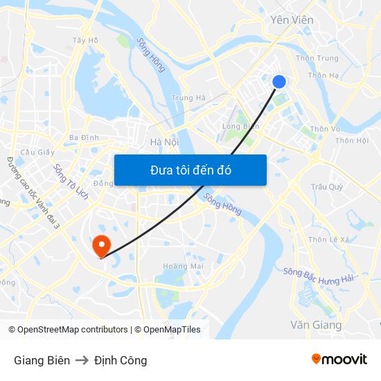 Giang Biên to Định Công map