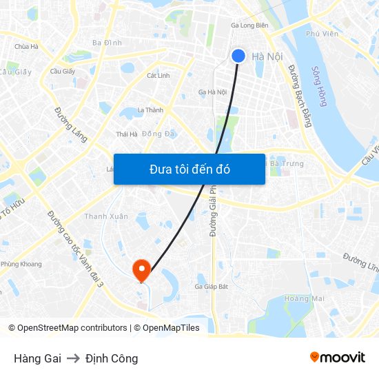 Hàng Gai to Định Công map