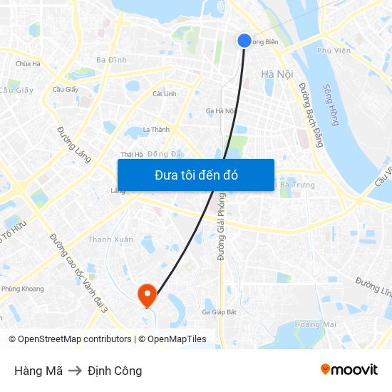 Hàng Mã to Định Công map