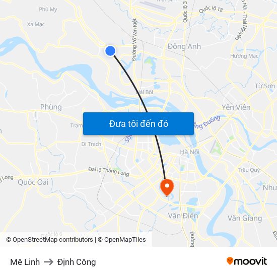 Mê Linh to Định Công map