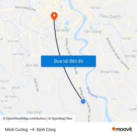 Minh Cường to Định Công map