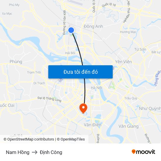 Nam Hồng to Định Công map