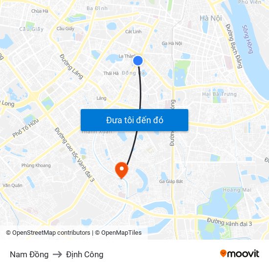 Nam Đồng to Định Công map