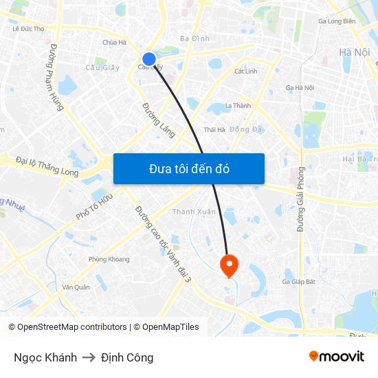 Ngọc Khánh to Định Công map