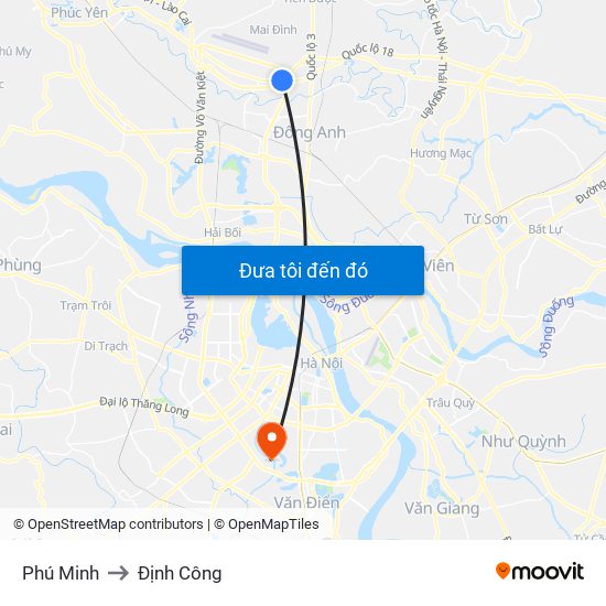 Phú Minh to Định Công map