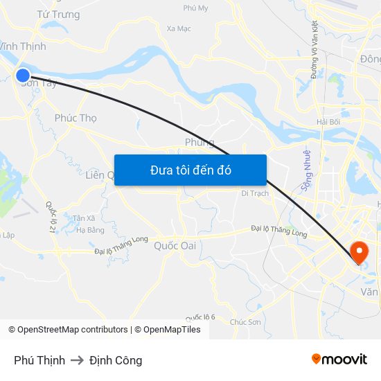 Phú Thịnh to Định Công map