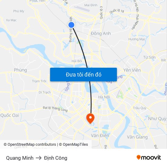 Quang Minh to Định Công map