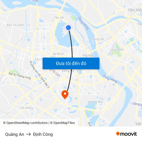 Quảng An to Định Công map