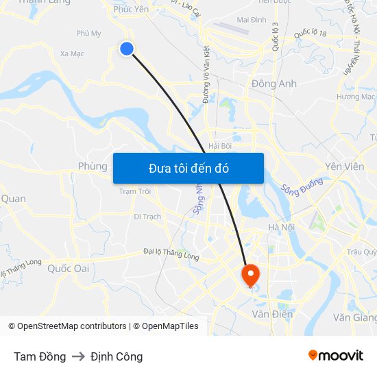 Tam Đồng to Định Công map