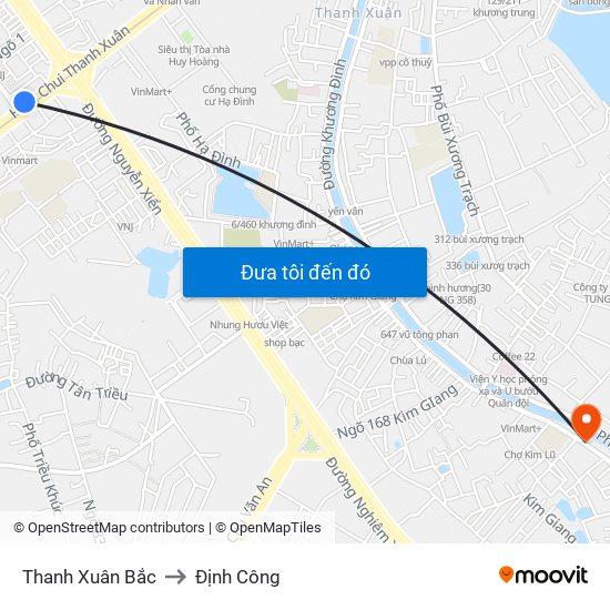 Thanh Xuân Bắc to Định Công map