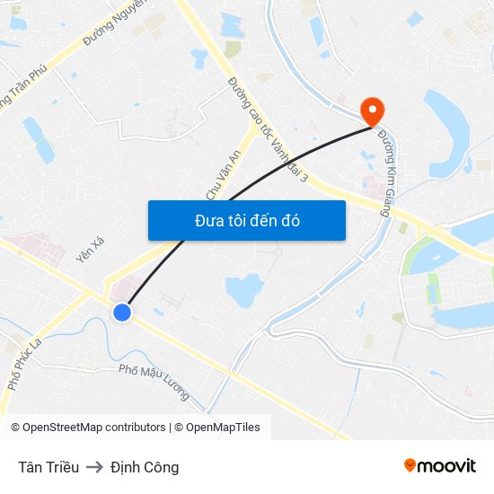 Tân Triều to Định Công map