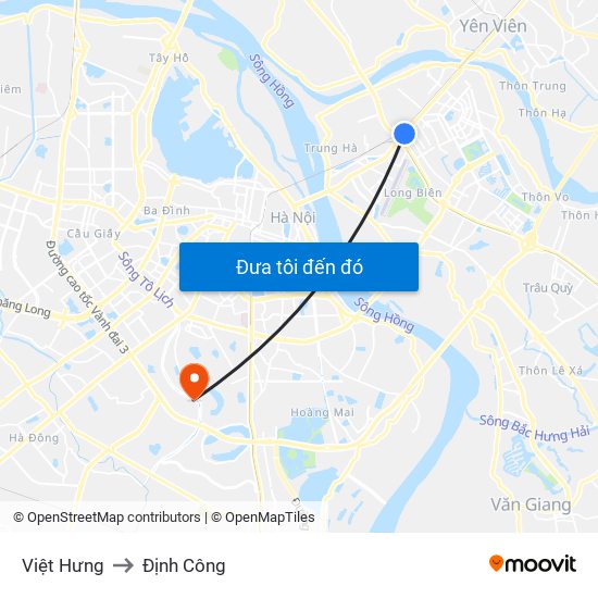 Việt Hưng to Định Công map