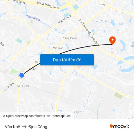 Văn Khê to Định Công map