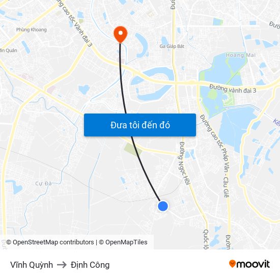 Vĩnh Quỳnh to Định Công map