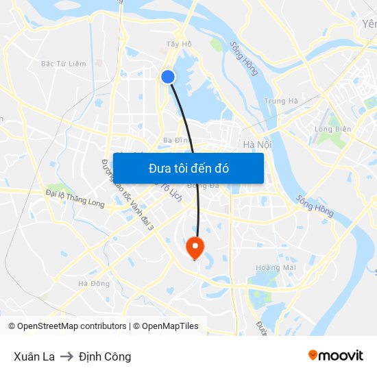 Xuân La to Định Công map