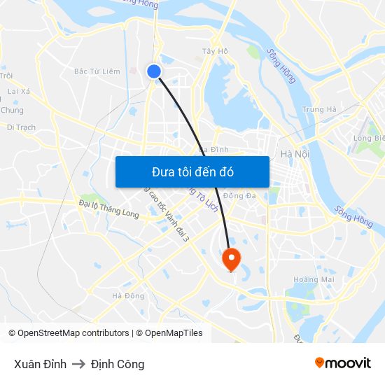 Xuân Đỉnh to Định Công map