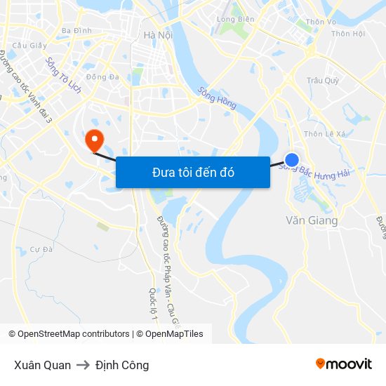 Xuân Quan to Định Công map