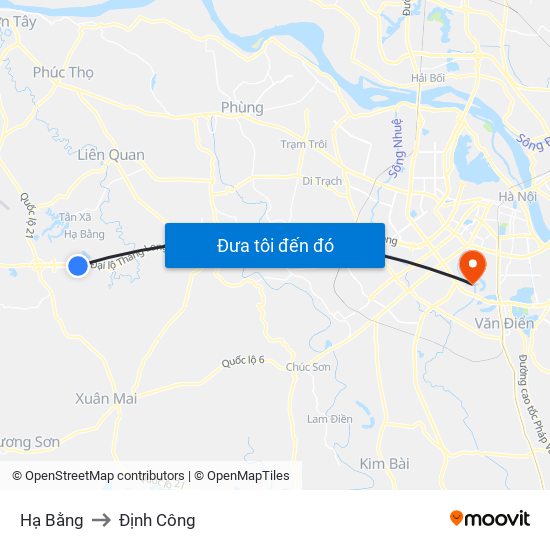 Hạ Bằng to Định Công map