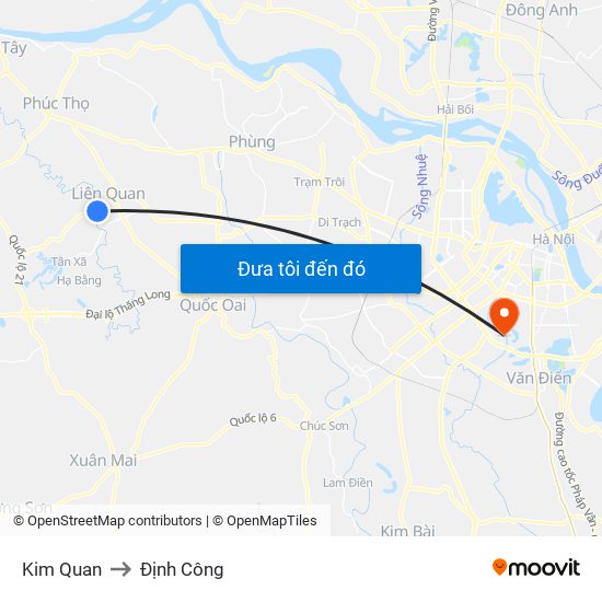 Kim Quan to Định Công map