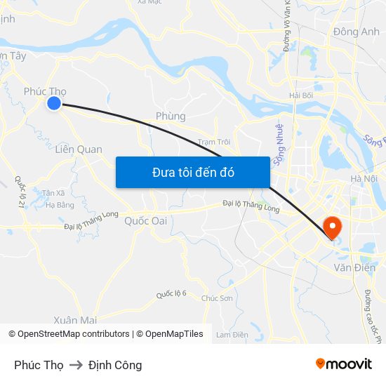 Phúc Thọ to Định Công map