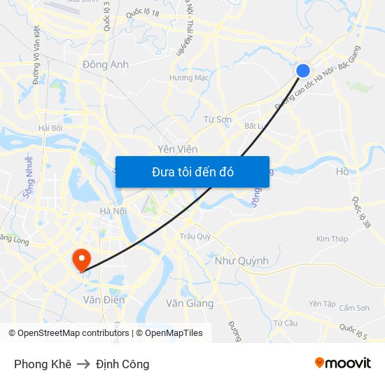 Phong Khê to Định Công map