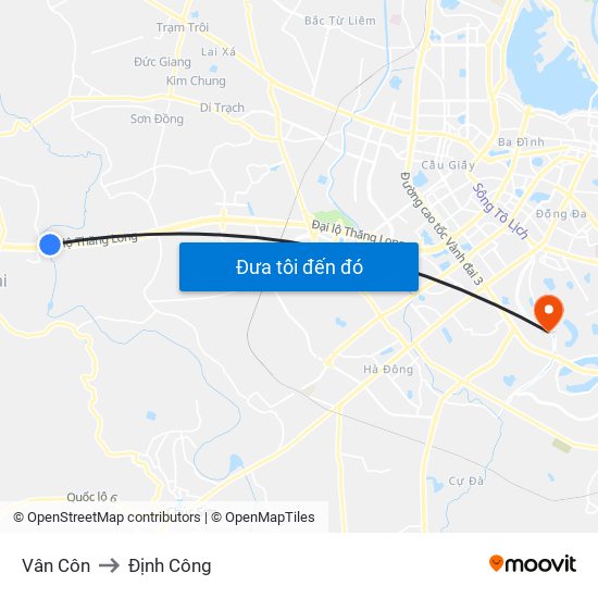 Vân Côn to Định Công map