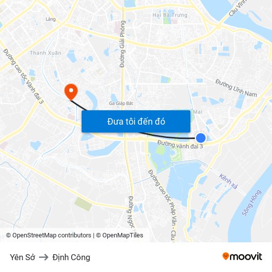 Yên Sở to Định Công map