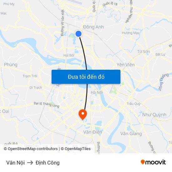 Vân Nội to Định Công map