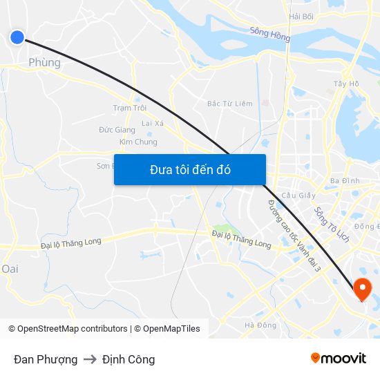 Đan Phượng to Định Công map