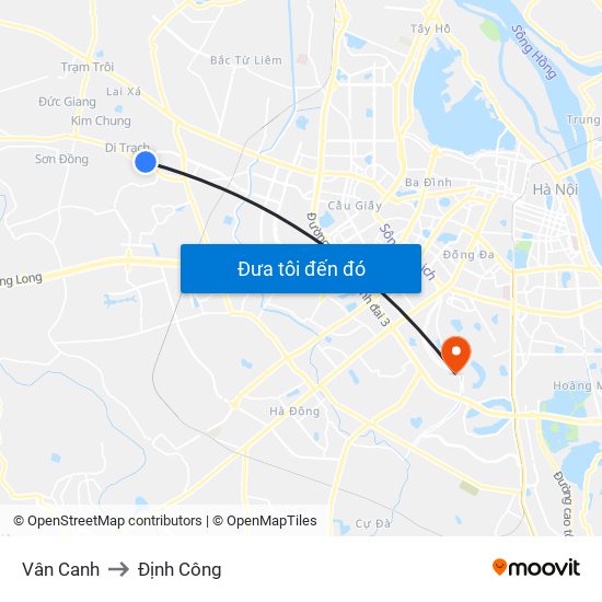 Vân Canh to Định Công map