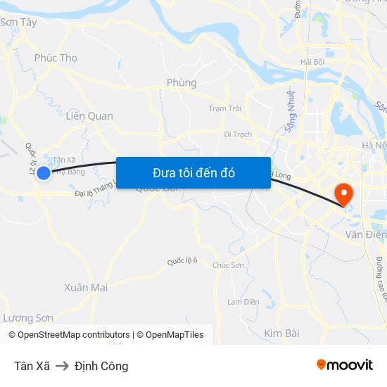 Tân Xã to Định Công map
