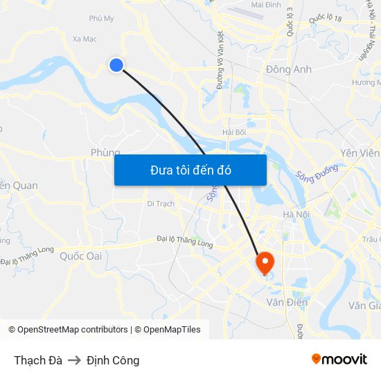 Thạch Đà to Định Công map