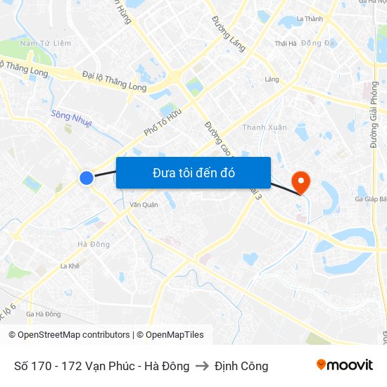 Số 170 - 172 Vạn Phúc - Hà Đông to Định Công map