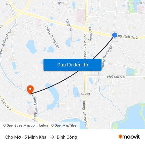 Chợ Mơ - 5 Minh Khai to Định Công map