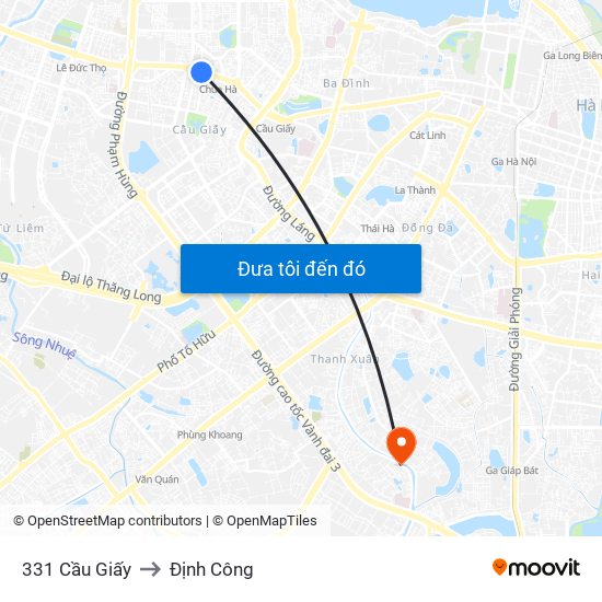 331 Cầu Giấy to Định Công map