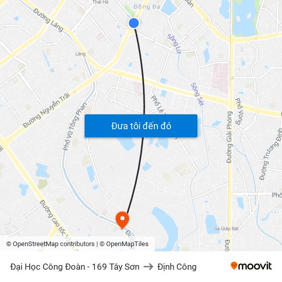 Đại Học Công Đoàn - 169 Tây Sơn to Định Công map