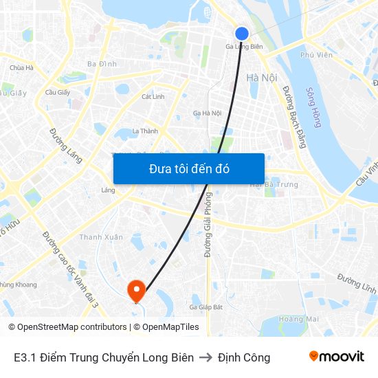 E3.1 Điểm Trung Chuyển Long Biên to Định Công map