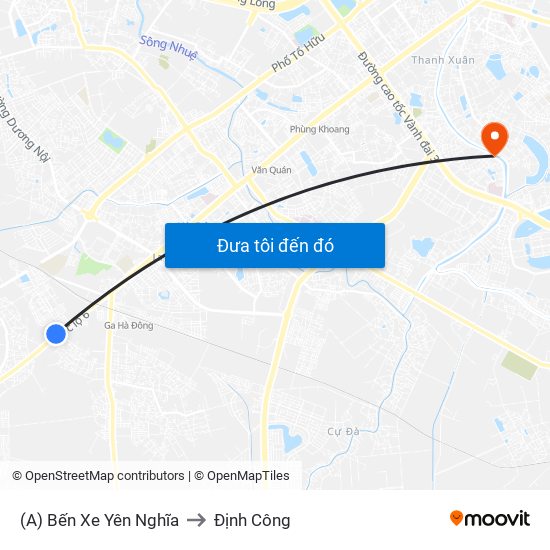 (A) Bến Xe Yên Nghĩa to Định Công map