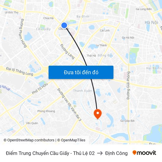 Điểm Trung Chuyển Cầu Giấy - Thủ Lệ 02 to Định Công map