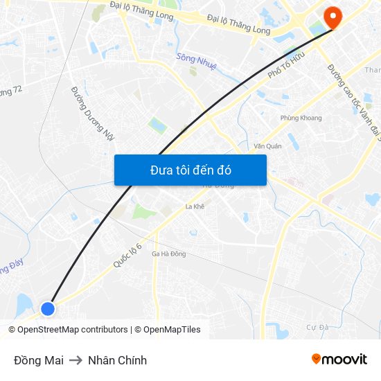 Đồng Mai to Nhân Chính map