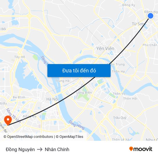 Đồng Nguyên to Nhân Chính map
